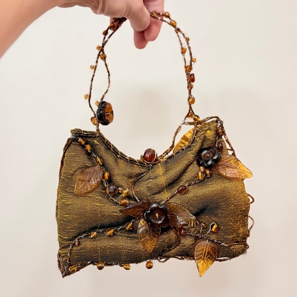 VINTAGE Mary Frances Beaded Floral Evening Bag Purse – Amber Gold – Rare! - Picture 10 of 13
